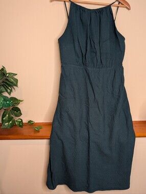 Banana Republic Deep Sea Teal Linen Blend High Neck Halter Dress Size 12
